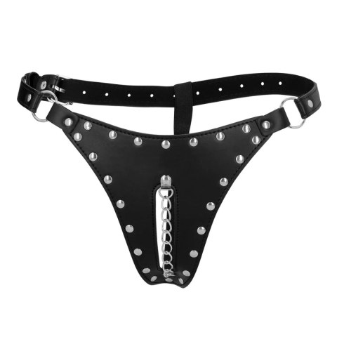 PU Leather Chastity Thong with Chain Detail - Black SHOTS