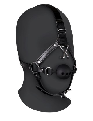 Head Harness with Breathable Ball Gag and Nose Hooks - Black SHOTS