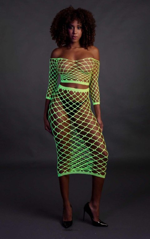 Long Sleeve Crop Top and Long Skirt - Green - XS/XL SHOTS