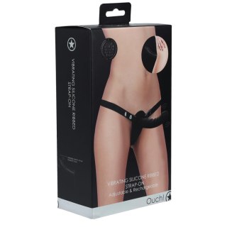 Ouch! - Vibrating - Rechrgeable - 10 Speed Silicone Ribbed Strap-On - Adjustable - Black SHOTS