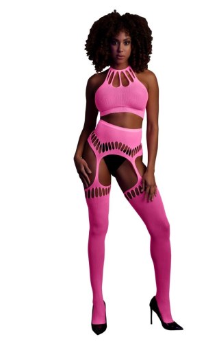 Two Piece with Crop Top and Stockings - Pink - XS/XL SHOTS
