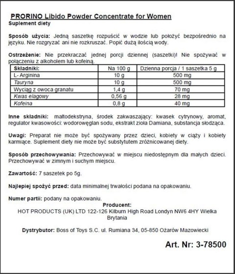 Supl.diety-ERO PRORINO black line libido powder concentrate HOT Productions & Vertriebs GmbH