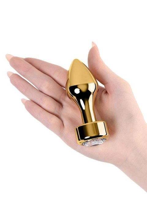 Gold anal plug TOYFA Metal with white round-shaped gem , length 7 cm, diameter 2-3,5 cm, weight 140 gr TOYFA - Boys of Toys Sp. z o.o. (dystrybutor)