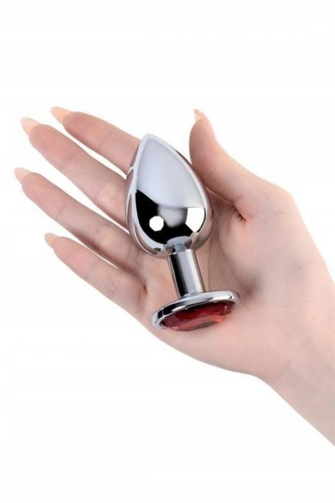 Silver anal plug TOYFA Metal with red round-shaped gem, TOYFA - Boys of Toys Sp. z o.o. (dystrybutor)