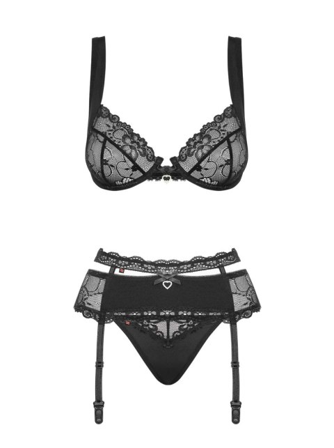 Bielizna-Heartina komplet 3-częściowy czarny L/XL Obsessive - Amocarat Sp. z o.o.