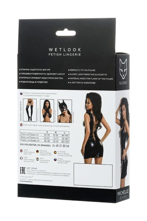 Glossy Shiny Wetlook dress with a lace MICHELLE - black M GLOSSY - Boys of Toys Sp. z o.o. (dystrybutor)