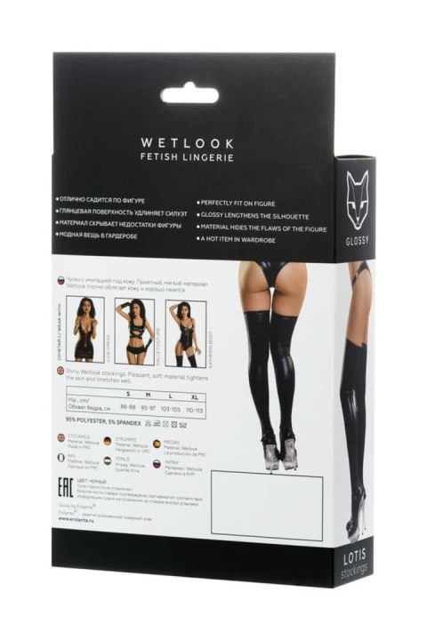 Glossy Shiny Wetlook stockings LOTIS - black S GLOSSY - Boys of Toys Sp. z o.o. (dystrybutor)