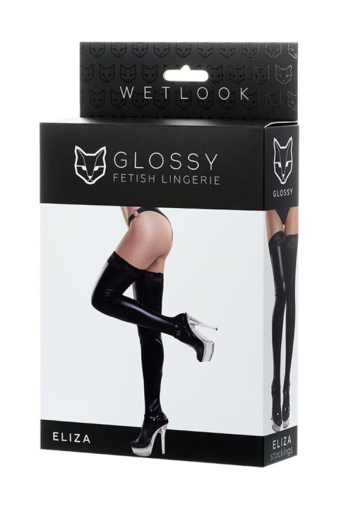 Glossy Shiny Wetlook stockings with a lace ELIZA - black L GLOSSY - Boys of Toys Sp. z o.o. (dystrybutor)