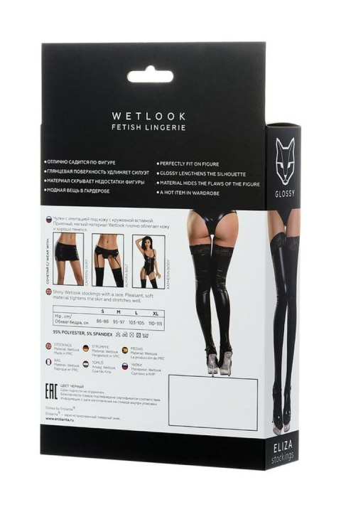 Glossy Shiny Wetlook stockings with a lace ELIZA - black L GLOSSY - Boys of Toys Sp. z o.o. (dystrybutor)
