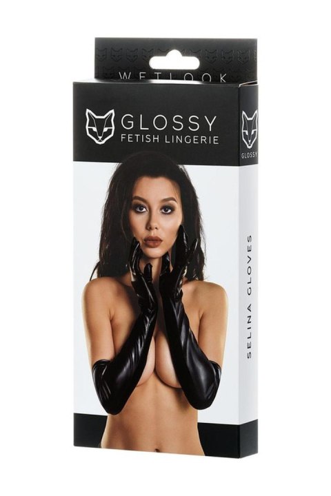 Glossy gloves SELINA - black M GLOSSY - Boys of Toys Sp. z o.o. (dystrybutor)