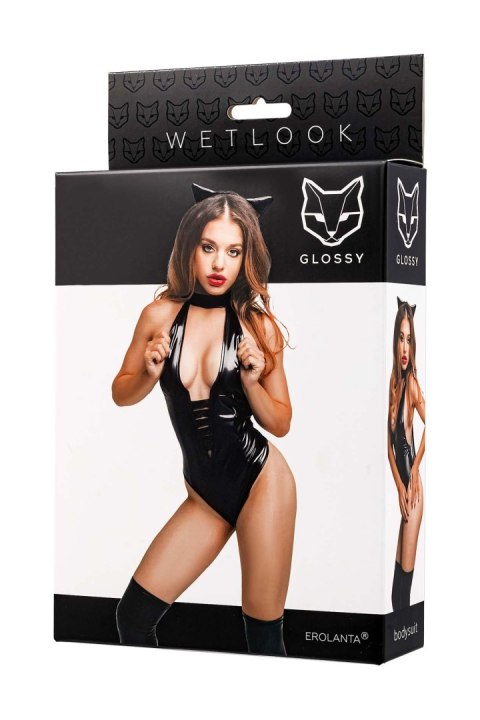 Glossy Kitti, bodysuit and cat ears, wetlook, black, L GLOSSY - Boys of Toys Sp. z o.o. (dystrybutor)