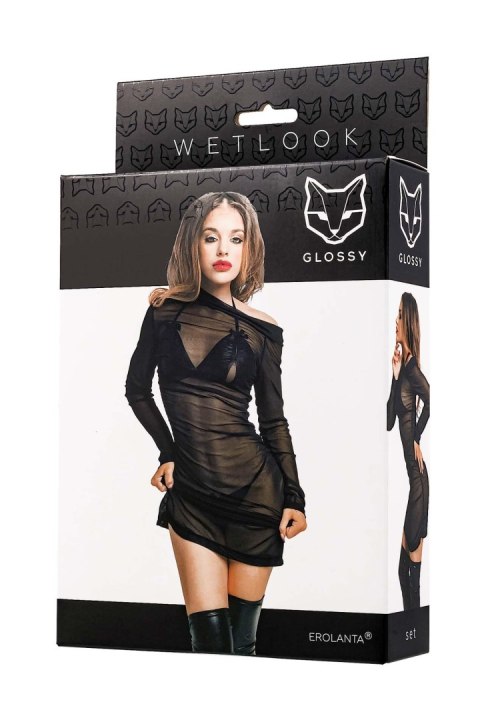 Glossy Sheril, set (dress, bra +panties), wetlook, black, S GLOSSY - Boys of Toys Sp. z o.o. (dystrybutor)