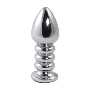 Silver large ribbed butt plug with black crystal Fantasy - Boys of Toys Sp. z. o.o. (dystrybutor)