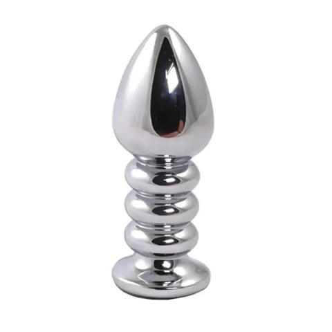 Silver large ribbed butt plug with black crystal Fantasy - Boys of Toys Sp. z. o.o. (dystrybutor)
