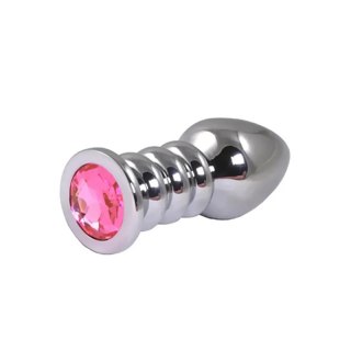 Silver large ribbed butt plug with pink crystal Fantasy - Boys of Toys Sp. z. o.o. (dystrybutor)