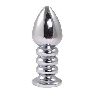Silver large ribbed butt plug with pink crystal Fantasy - Boys of Toys Sp. z. o.o. (dystrybutor)
