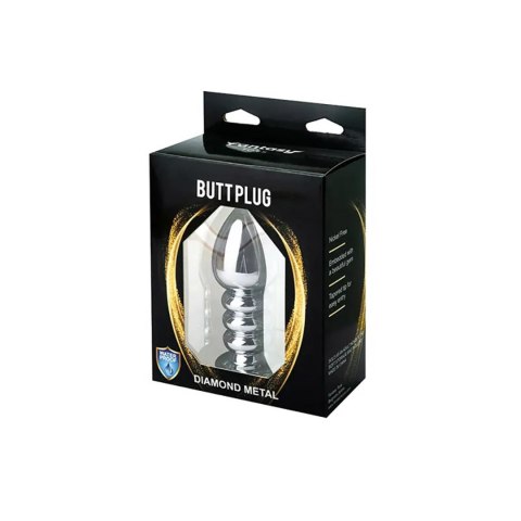 Silver large ribbed butt plug with pink crystal Fantasy - Boys of Toys Sp. z. o.o. (dystrybutor)
