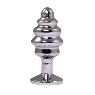 Silver medium ribbed butt plug with red crystal Fantasy - Boys of Toys Sp. z. o.o. (dystrybutor)