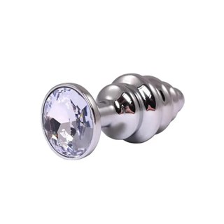 Silver medium ribbed butt plug with white crystal Fantasy - Boys of Toys Sp. z. o.o. (dystrybutor)