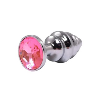 Silver small ribbed butt plug with pink crystal Fantasy - Boys of Toys Sp. z. o.o. (dystrybutor)