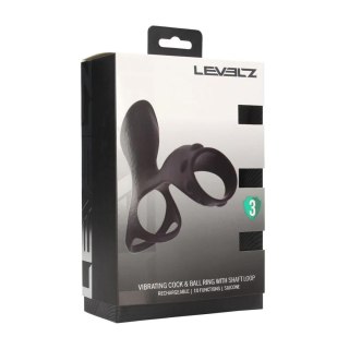 Vibrating Silicone Cock and Ball Ring with Shaft Loop - Black SHOTS