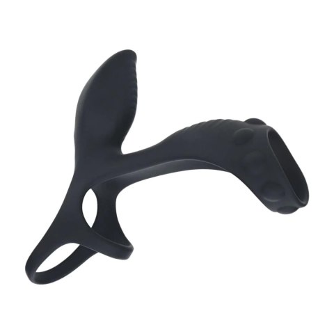 Vibrating Silicone Cock and Ball Ring with Shaft Loop - Black SHOTS