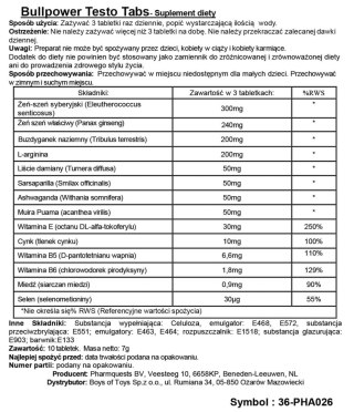 Bull Power Testo Tabs - Stimulating Tablets Pharmquests
