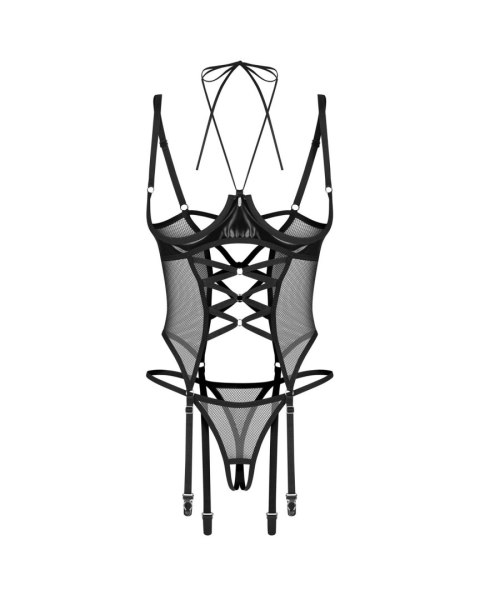 Gorset Dominna z otwartymi miseczkami i stringi Obsessive L/XL Obsessive